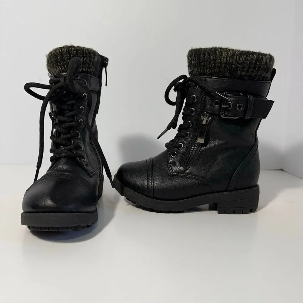 Dreampairs Mid-Calf Combat Boots Shoes Black | Little Kid Size 8